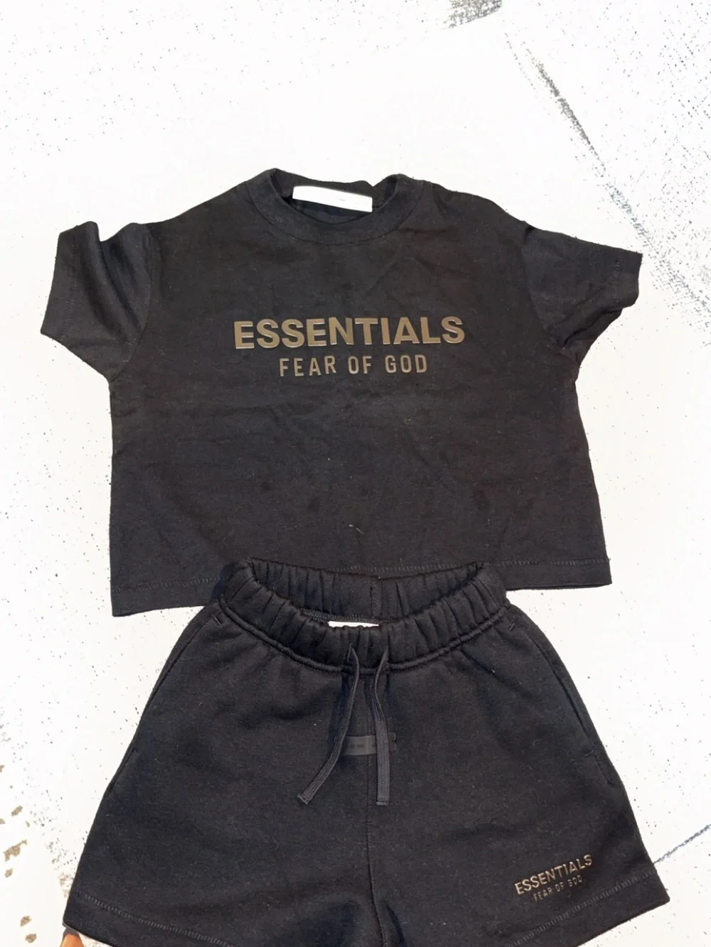 Fear of God ESSENTIALS Black Kids Logo Shorts